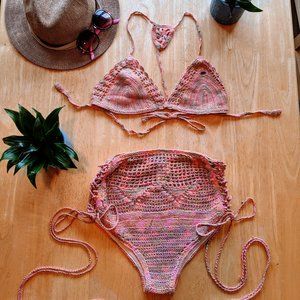 VINTAGE Crochet pink bikini vintage 70's pink NWT